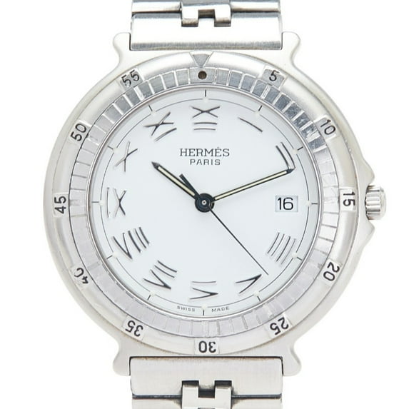 Pre-Owned Hermès Captain Nemo Quartz Watch with White Dial and Stainless Steel,... (Good)