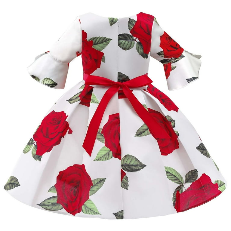 Odeerbi Princess Dresses For Girls Formal Dress Toddler Satin Long Sleeve Dress Bowknot Rose Print Birthday Party Gown Long Dresses White, Toddler Odeerbi Princess Dresses For Girls Formal Dress Toddler Satin Long Sleeve Dress Bowknot Rose Print Birthday Party Gown Long Dresses White, Toddler
