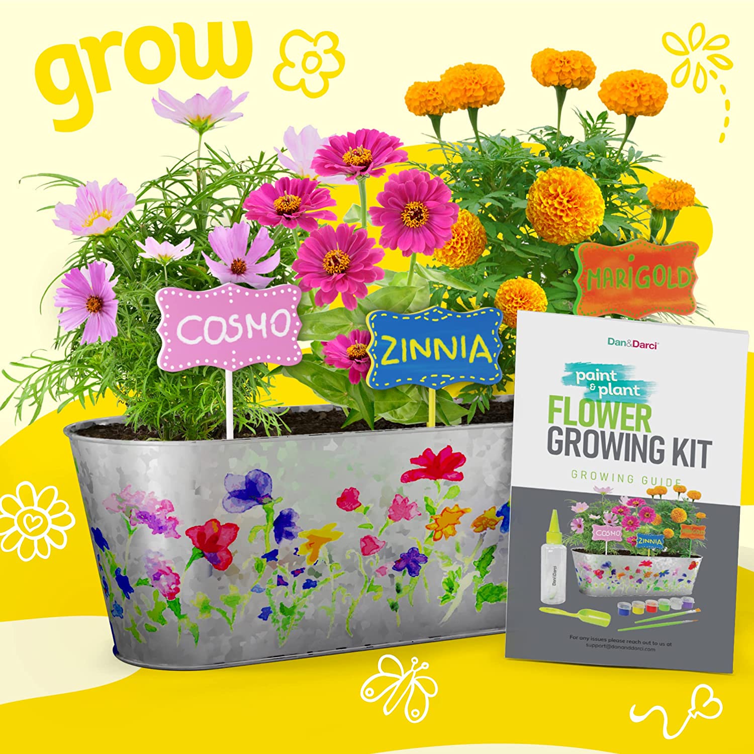 Dan&Darci Paint & Plant Flower Growing Kit for Kids - Best Birthday Crafts Gifts for Girls & Boys - Christmas Gift - Childrens Gardening Kits, Art Projects Toys for Ages 4-12