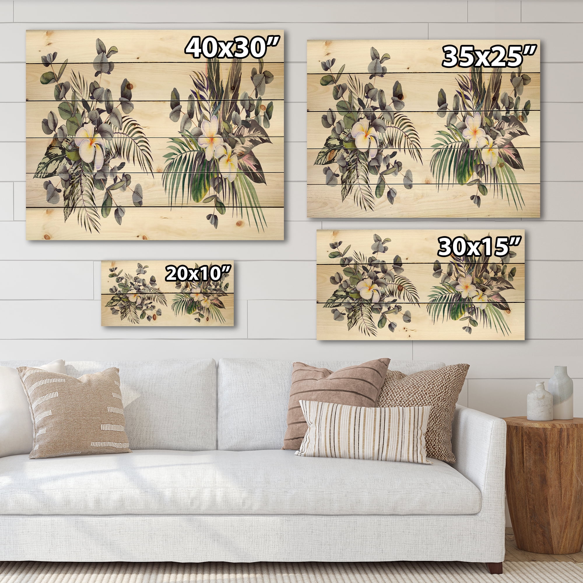 Designart 'Plumeria Frangipani Flowers With Tropical Bouquets' Traditional Print on Natural Pine Wood