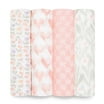 Cuski Mini Swaddles Set Of 4, Pink With Heart Design, For Dolls Or Stuffed Animals