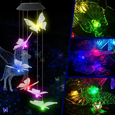 iMeshbean Solar Butterfly Wind Chimes Color-changing For Garden, Home, Yard Decorations, Outdoor Light