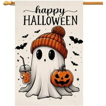 Halloween Ghost House Flag 28x40 Vertical Double Sided Black Bat Happy Fall Holiday Outside Decorations Burlap Yard Flag BW836-40