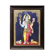 Ardhanarishvara Tanjore Painting | Traditional Colors With 24K Gold | Teakwood Frame | Gold & Wood | Handmade | Made In India