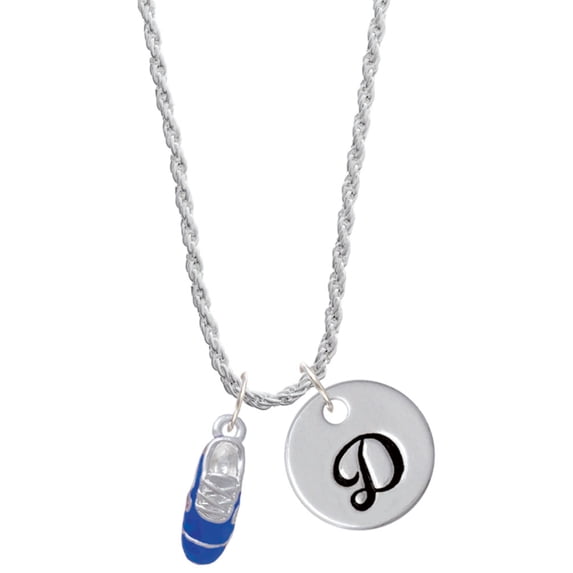 Delight Jewelry Silvertone 3-D Blue Running Shoe Silvertone Script Initial Disc - D - Charm Necklace, 20"+3"