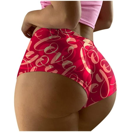 GHSOHS Womens Underwear Panty Thongs for Women Cotton Seamless Panties for Women Fashion High Waist Underwear Printed Seamless Breathable Panties Briefs Panties Cotton Crotch Underpants Red Brie M
