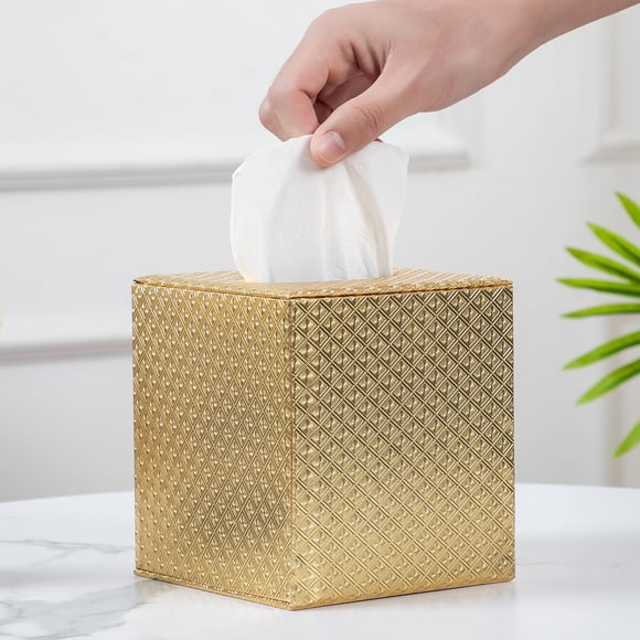 Funda de caja de pañuelos dorada, tapa de caja de pañuelos cuadrada, soportes de caja de pañuelos dorados, soporte para pañuelos para accesorios de baño, soportes para pañuelos de baño