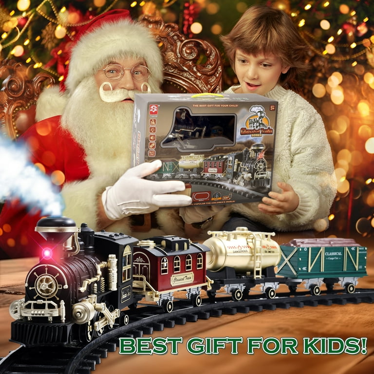 Joystone Electric R C Train Set Toys for Boys with Smokes Lights Sound Tracks Toddler Model Train Set with Steam Locomotive Engine Cargo Cars
