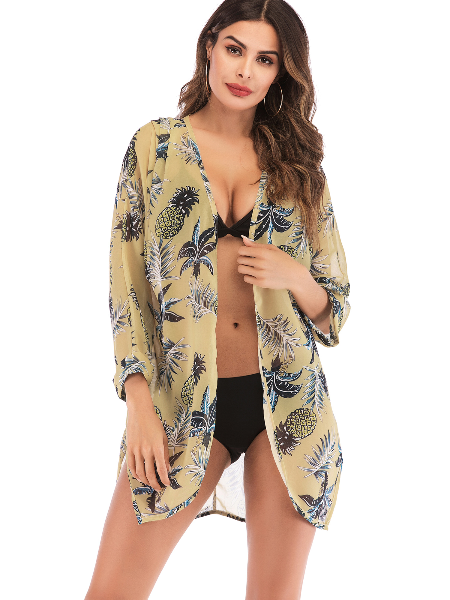 Womens Vintage Floral Lightweight Kimono Cardigan Sleep Robe Beach Wear Bikini Cover Ups Loose Sleepwear