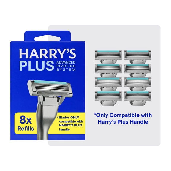 Harry's Plus Men's Razor Blade Refill Cartridges, 8 Count