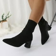 thumbnail image 4 of Chenyee Women's Mid Heel Ankle Boots Pointed Toe Stretchy Knit Mid Calf Sock Booties, 4 of 6