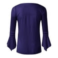 thumbnail image 5 of Women T-Shirts Spring Summer 3/4 Bell Sleeve V-Neck Pleated Solid Color Button T-Shirt Leisure Outdoor Steetwear Female Dailywear, 5 of 5