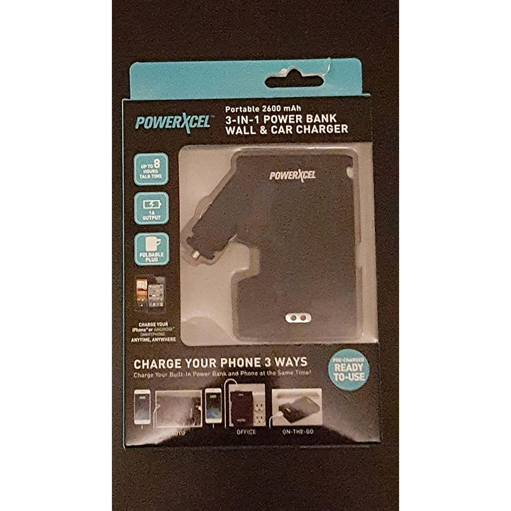 Powerxcel Portable 2600 mAh 3in1 Power Bank Wall & Car Charger