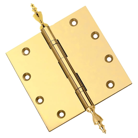 EMBASSY Door Hinge 5 x 5 Solid Brass Polished Brass with Urn Tips