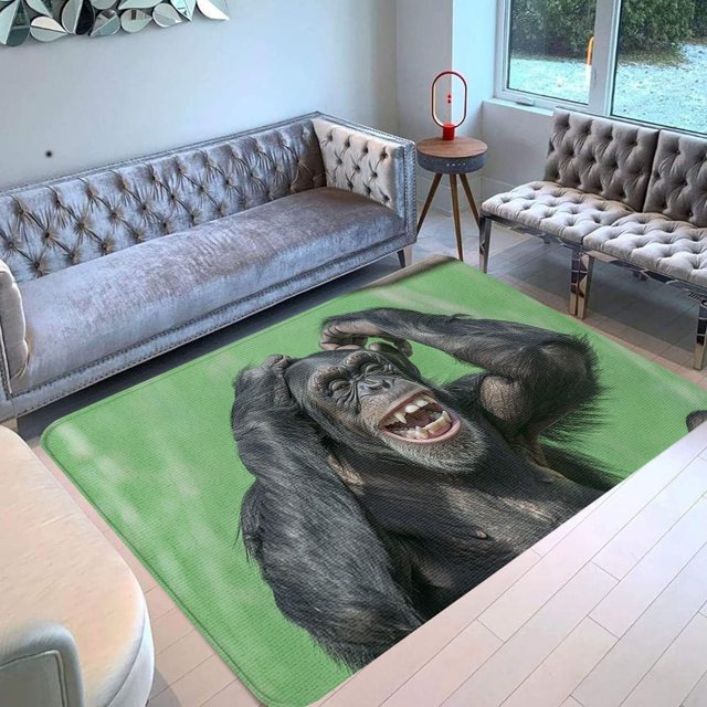 Monkey Rug & Home Decor-Cool Gorilla Black Area Rugs-Animal Monkey Rug Carpet Durable & Non-Slip Modern Rugs for Living Room Bedroom Man Cave Decorative-D90WG