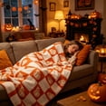 thumbnail image 4 of LOWLHOME Halloween Throw Blanket Orange Checkered Pumpkin Throw Blankets, Warm Cozy Lightweight Flannel Blanket, Bedroom Living Rooms Couch Decorations, Orange, 1 Count, 51*39 in, 4 of 4