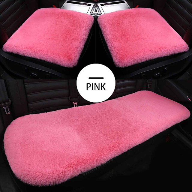 3-Piece Imitation Rabbit Hair Car Seat Cushion, Thick Warm Velvet Cover, Anti-Slip PVC Dots & Straps, Multi-Use for Home/Office/Cars, Protects Seats from Wear & Tear