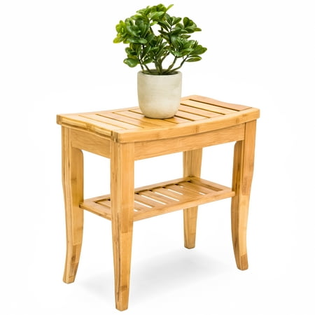 Best Choice Products Bamboo Bathroom Shower Seat Bench Stool with Storage (Best Shower Chair For Paraplegic)