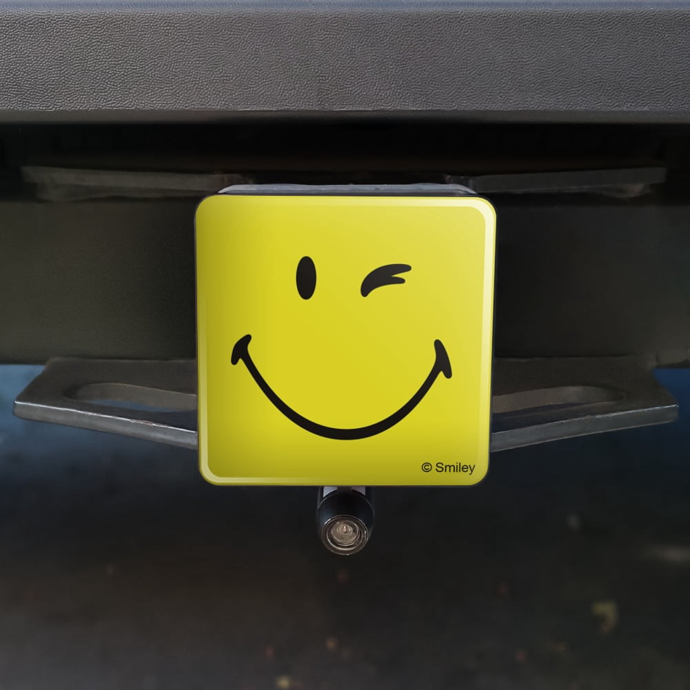 Smiley Smile Happy Wink Yellow Face Tow Trailer Hitch Cover Plug