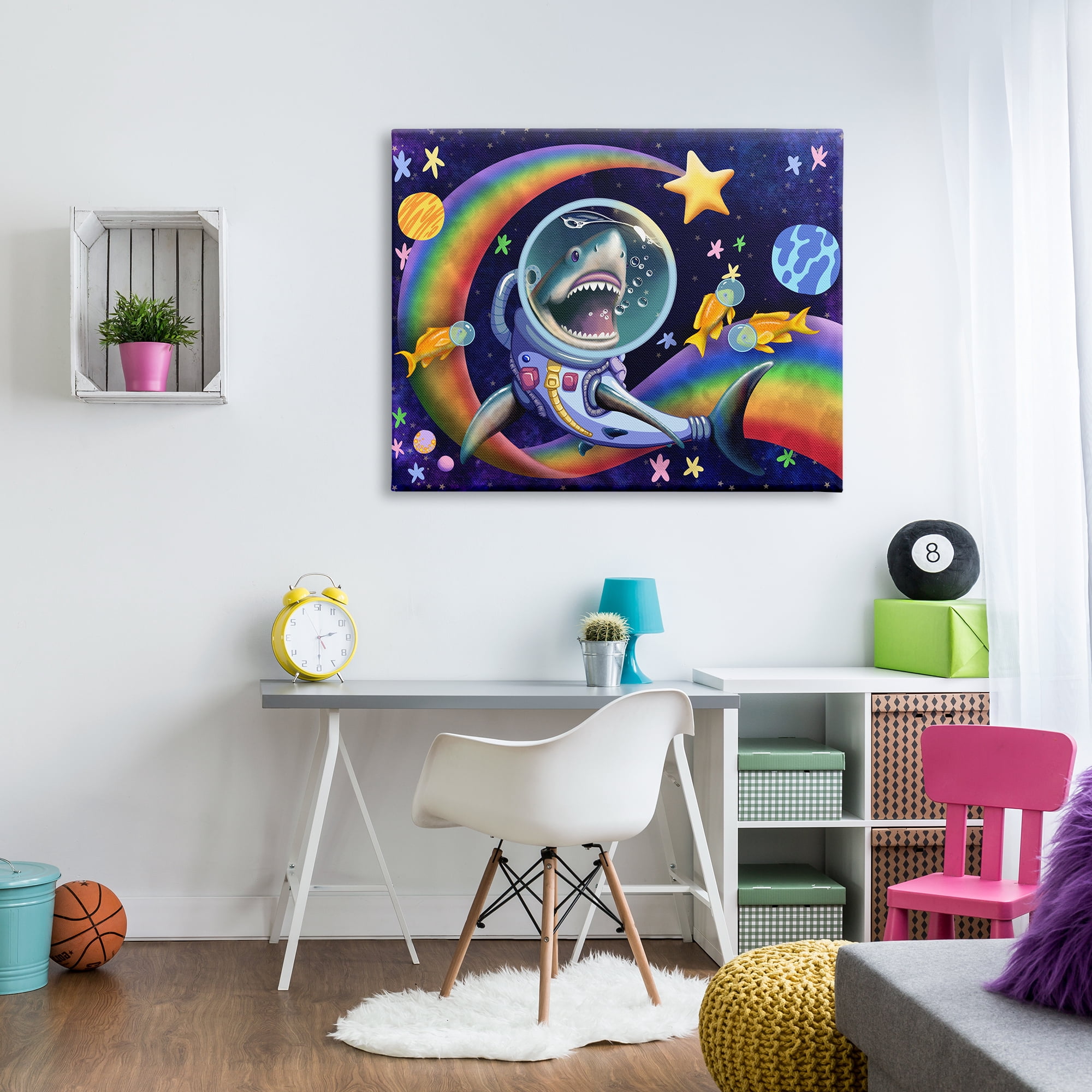Stupell Industries Shark in Outer Space Animals & Insects Painting Gallery Wrapped Canvas Art Print Wall Art, 48 x 36