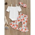thumbnail image 3 of Suealasg Baby Girl Clothes 3 6 12 18 24 Months Off Shoulder Short Sleeve Romper + Flare Pants + Headband Set 3Pcs Newborn Girls Summer Outfits, 3 of 5