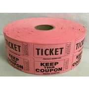 Raffle Tickets Roll of 1000 Double Stub 50/50 Split the Pot Fund Raiser, Light Pink