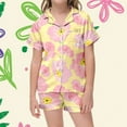 thumbnail image 2 of Girl Outfits 2 Piece Girls Flower Printed Pajamas Set Silk Lapel Button Down Short Sets Toddler Girl Clothes Light Yellow 6 Years-7 Years, 2 of 4