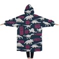 thumbnail image 2 of Oversized Wearable Blanket Hoodie,DarkBlue Cartoon Dinosaurs SpeechBubbles Pattern Sherpa Blanket Hoodie with Super Pockets,Super Warm Fuzzy Pullover for Women & Men, 2 of 6