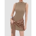thumbnail image 5 of Women Sleeveless Bodycon Mini Tank Dresses with Ruched Wrap Tie Cover Up Skirts Camel Color XS (Tie Dye Summer Dresses), 5 of 6
