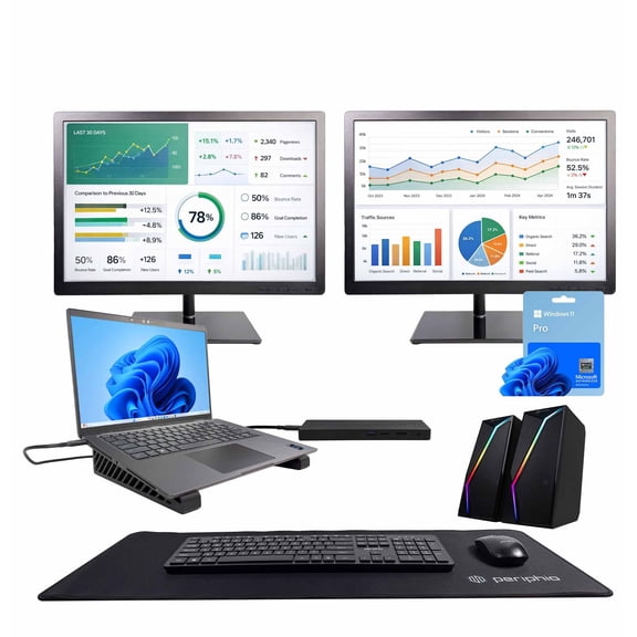 Restored BlairTech Flex Laptop to Desktop Workstation PC with Dual 24” Monitors, 100W USB-C Hub, Intel i7, 16GB RAM, 500GB SSD, Keyboard/Mouse, Speakers, Windows 11 Computer Bundle (Refurbished)