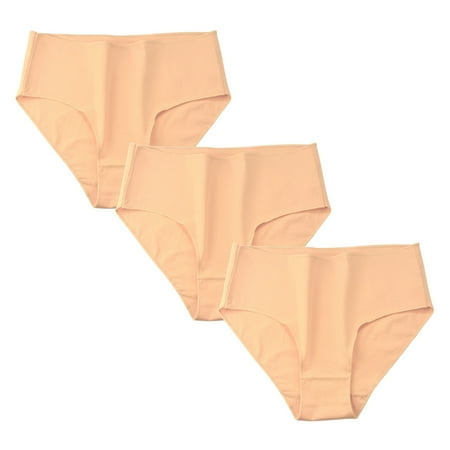 Scyoekwg Womens Underwear Knickers Stretchy Comfort Mid Waisted Underwear Bikini Underwear Hipster Panties Pack of 3(Khaki L)
