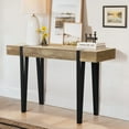 thumbnail image 2 of LuxenHome Oak Finish MDF Wood Black Metal Console Entry Table, 2 of 8