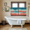 thumbnail image 4 of Teal Red Ocean Waves Tier Curtains 24 Inch Length, Summer Beach Coastal Abstract Cafe Short Curtains for Bathroom Over Sink, Small Kitchen Curtain Light Filtering Tiered Drapes 2 Panels 27.5"Wx24"L, 4 of 8