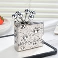 thumbnail image 2 of Stainless Steel Forks, Originality Cheese Ceramic Storage Jar Cute Stainless Steel Fruit Fork Set Beaded Fork Ceramic Base Stainless Steel Table, 2 of 6
