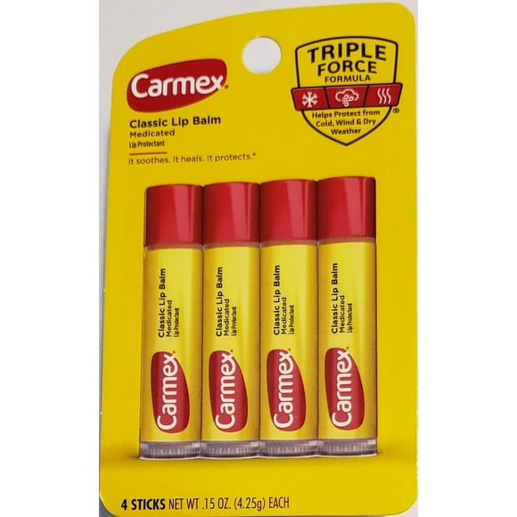 Bálsamos labiales Carmex Medication Formula, paquete de 4, 4,25 ml, suaviza los labios