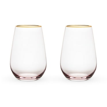 Twine Rose Wine Glasses - Gold Rimmed Pink Tinted Crystal Wine Glass Set