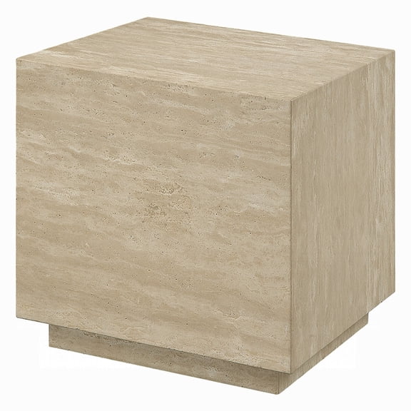 Lory Side End Table-19 Inch Square Travertine Top-Natural Wood Beige