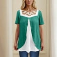 thumbnail image 2 of Hot days, bold styles Olyvenn Womens Plus Size Tops Summer Dressy Hollow Out Boat Neck Short Sleeves Lightweight T-Shirt Color Blocked Patchwork Tee Mint Green XXXXXL, 2 of 6