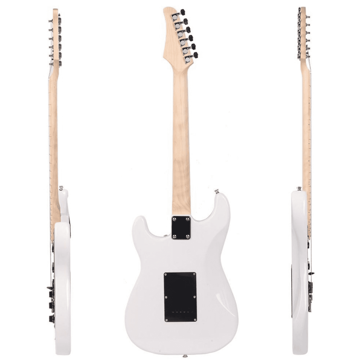 Electric Guitar Kit - 6-String Guitar with 20W Amplifier, Black Pickguard, Carry Bag, Shoulder Strap, Accessories Pack (White)