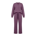 thumbnail image 7 of vdgthytj Tracksuits Women 2 Piece Set Long Sleeve V-Neck Button Tops Drawstring Straight Leg Pants Fall Loungewear Outfits(X-Large,Purple), 7 of 7