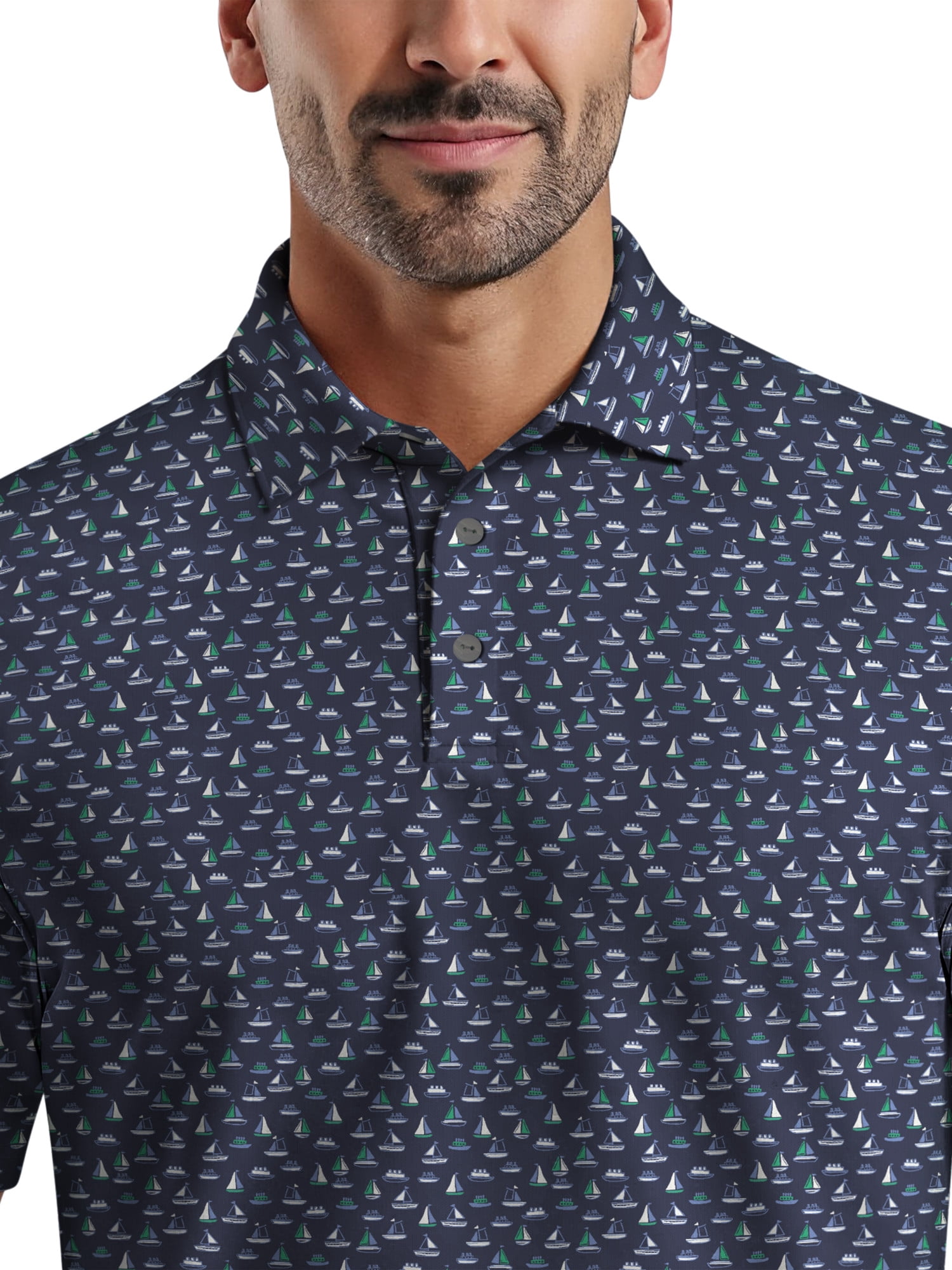 Ben Hogan Men's & Big Men's Performance Boat Print Short Sleeve Polo Shirt, up to 5XL