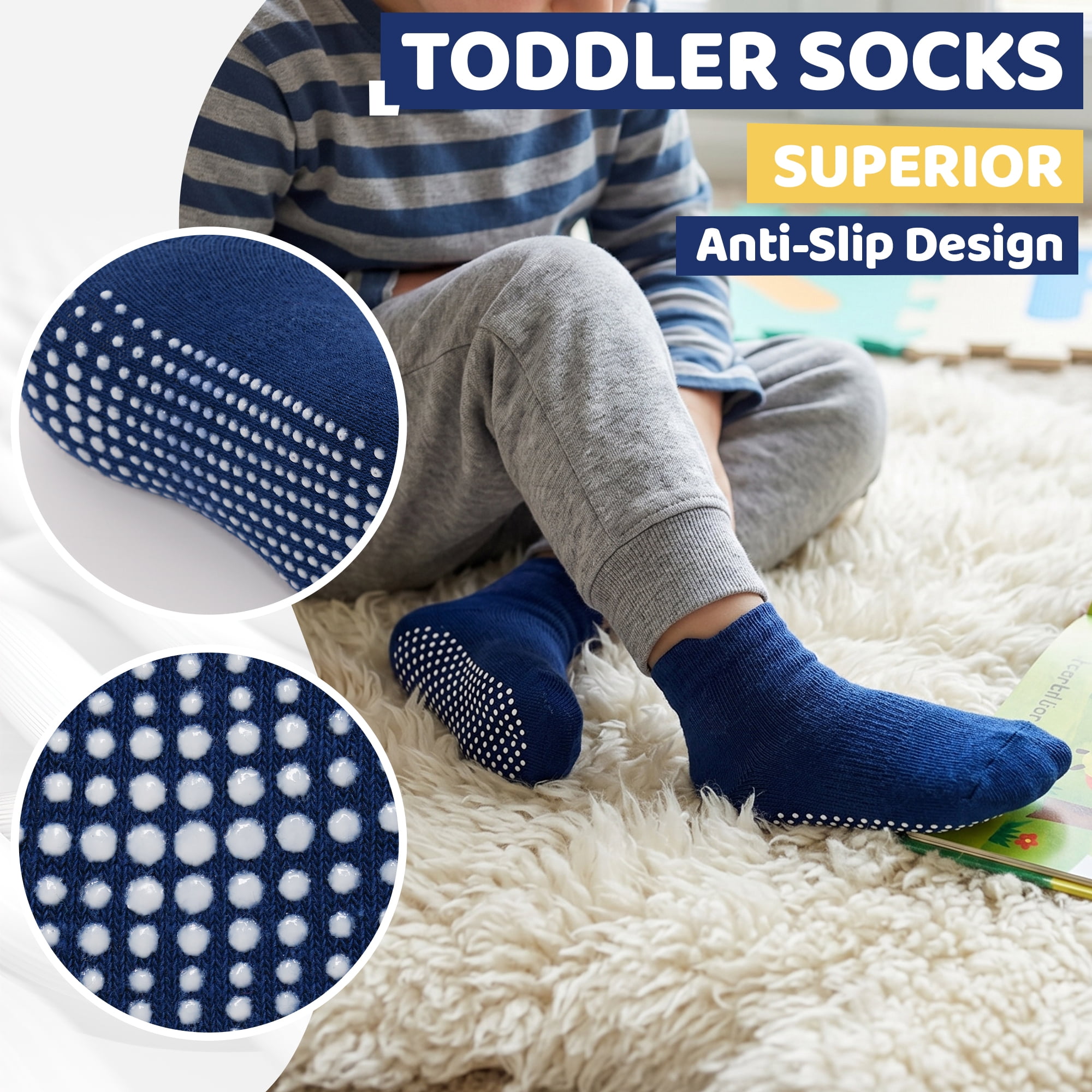 ELUTONG Non Slip Toddler Socks with Grip 12 Pairs Baby Boys Ankle Socks for Kids Children 6 Months-7 Years Old