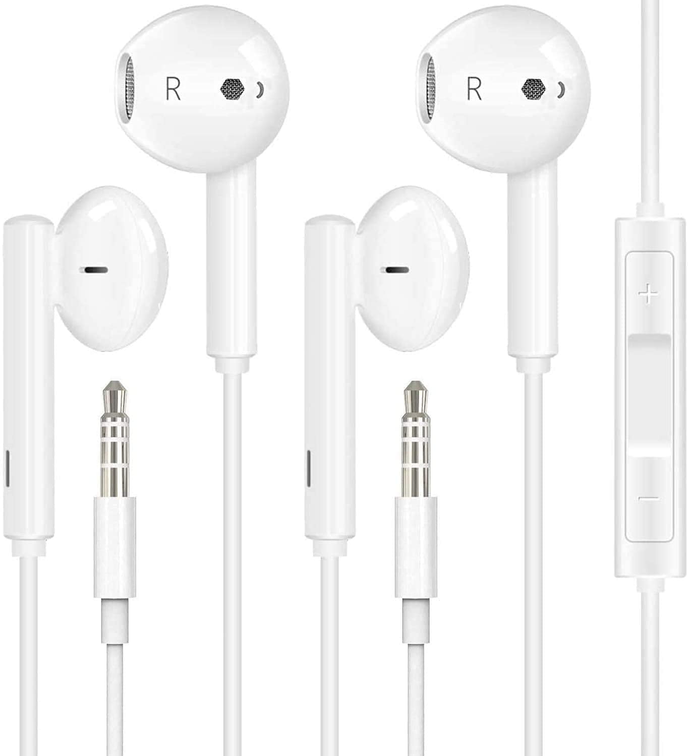 Earphone Earbuds 2 Pack 3.5mm in-Ear Wired Earbuds with Built-in Microphone & Volume Control Compatible with iPhone 6s plus/6/5s/5c/Pad/S10 Android All 3.5 mm Audio Devices Wired Headphones 