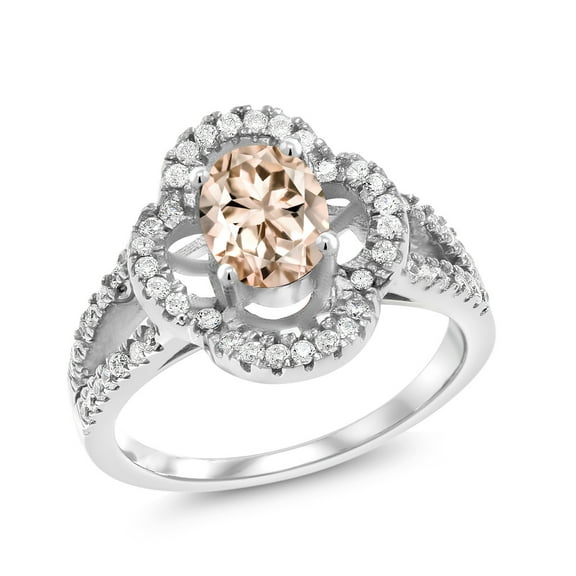 Gem Stone King 1.37 Ct Oval Peach Morganite 925 Sterling Silver Ring (Size 7)