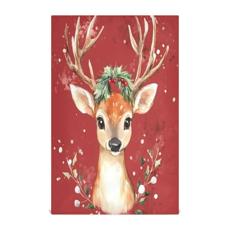 

WOBOGO Watercolor Painting Of A Cute Deer Kitchen Towel 1 Piece Large Cotton Dishcloth Premium Absorbency Set with Hanging Loop