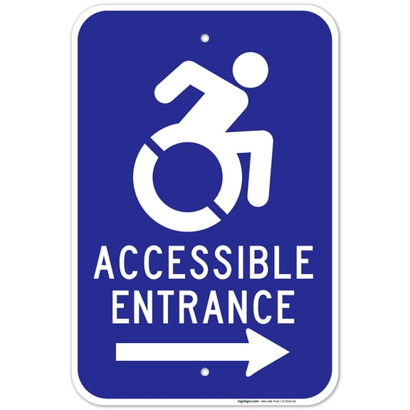 New York Handicap Parking Sign, Accessible Entrance Right With Arrow Sign, 12x18 Aluminum