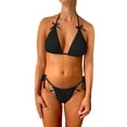thumbnail image 2 of Aojekbee Women's 2 Piece Bikini Set, Halter Neck Tie Up Bikini Tops + 3D Bow Bikini Shorts Solid Color Bathing Suit Swimwear Outfits, 2 of 8
