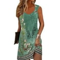 Womens Summer Dresses 2024 Boho Floral Sundress Sleeveless V Neck Mini