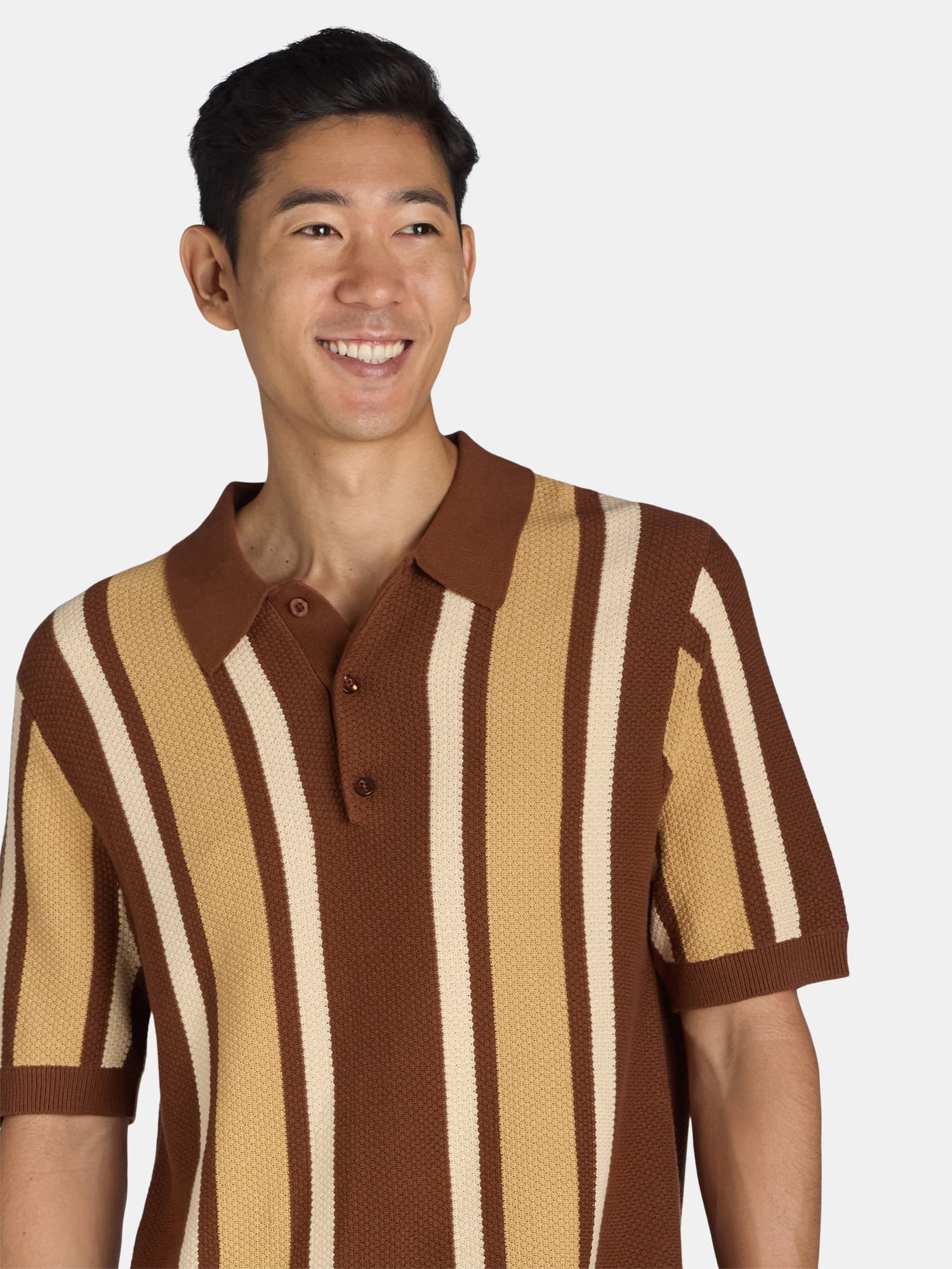 Tribekka 44 Men's Striped Seed Stitch Button Front Sweater Polo