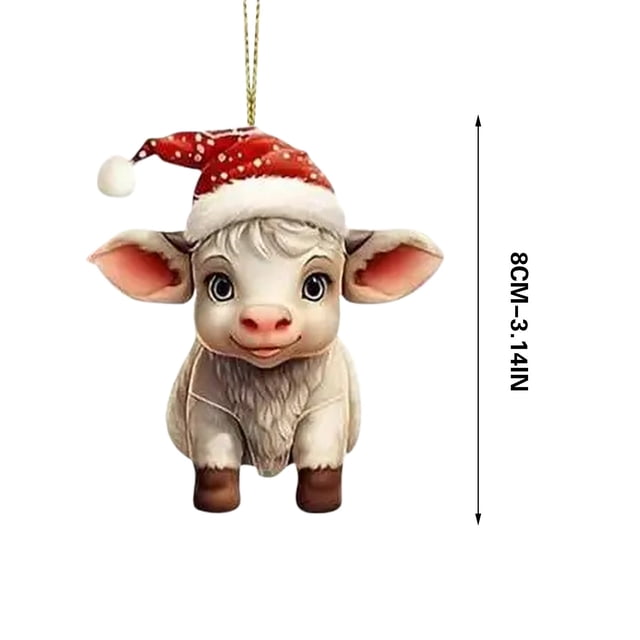Decoraciones Del Árbol de Navidad,Regalo Personalizado de Vaca Ornamento Colgante Del Árbol de Navidad,Decoración Temática de Invierno de Granja de Acrílico 8cm,para Bolsa de Puerta Del Árbol Accesori